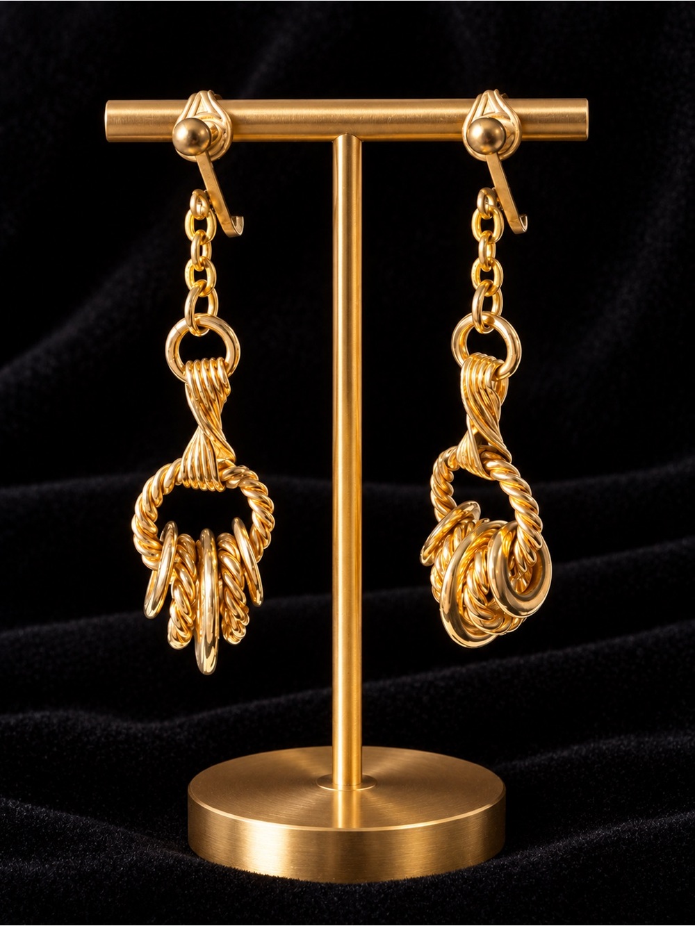 Gold-Tone Twisted Chain Drop Clip On Earrings